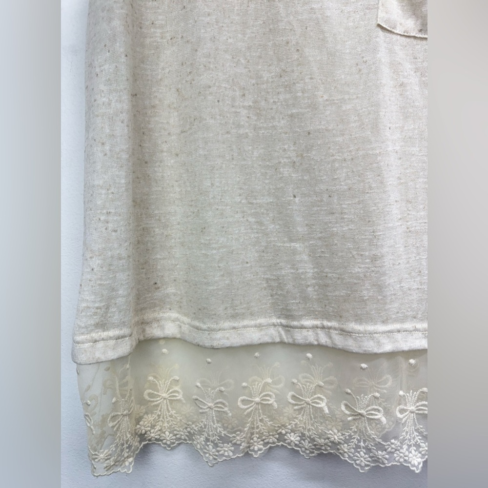 A’reve size Large Women’s Ivory Linen Blend Lace Trim Rhinestone Tank Top - Picture 4 of 7